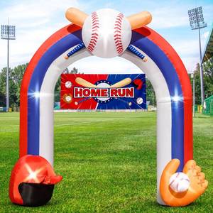 lot 19958 image: Eyourlife 9FT Giant Baseball Inflation Arch for Baseball Party Decorate with Baseball Home Run Banner 1Blower and 5 Light for Baseball Team Coach Stadium Yard Outdoor Birthday Blow-Up Decorate (Used)