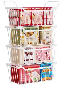 lot 19964 image: SUNALLY Freezer Organizer Bins, 4 Pack Chest Freezer Organizer Stackable for 5-7 Cu.FT Deep Freezer Sort Frozen Meats and Food, Freezer Storage Baskets with Handles Easy Reach from Bottom, White