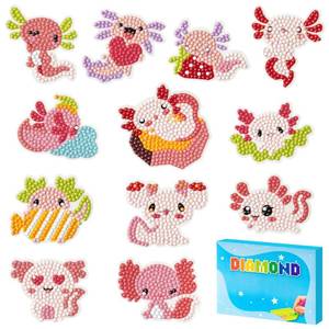 lot 20013 image: FFyhiinski Axolotl Diamond Art Kits - 12Pcs Summer Axolotl Mexican Walking Fish 5D DIY Creative Art Craft Mosaic Sticker for Kids Adults Birthday Gifts Beginners Digital Diamond Parent Child Activity
