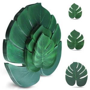 lot 20017 image: 100Pcs Palm Leaves Artificial Tropical Monstera Plant Fake Leaves Safari Birthday Decorations,Jungle Theme Party Supplies,Faux Green Leaf for Hawaiian Luau Tiki Aloha Beach BBQ Table Decoration 3 Size