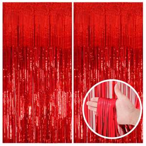 lot 20031 image: 2 Pack Red Streamers Party Backdrop Christmas Decorations Foil Fringe Backdrop Curtains Carnival Casino Theme Birthday New Year Holiday Celebration Bachelorette Party Decorations Supplies