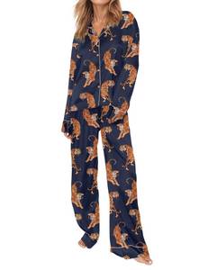 lot 20034 image: SHESHOW Tiger Pajamas Set for Women Long Sleeve Button Down Sleepwear 2 Piece Loungewear Pjs Sets for Women Lounge Sets M