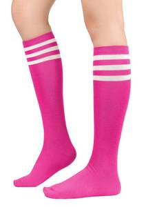 lot 20038 image: American Trends Pink Softball Socks for Women Athletic Soccer Baseball Socks Knee High Striped Socks 1 Pack Peach Pink White
