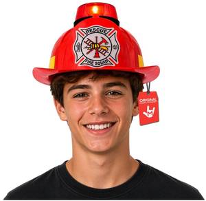 lot 20042 image: Nicky Bigs Novelties Fireman Helmet with Siren Light and Sounds - Red, One Size, Plastic, for Firefighter Costume, Teens, Halloween (NO LIGHT)
