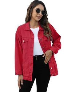 lot 20046 image: Omoone Womenfts Oversized Mid Long Denim Jacket Jean Biker Coat(0199-Red-XS)