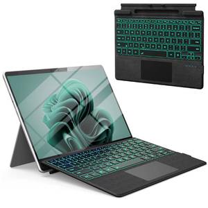 lot 20048 image: Surface Pro Bluetooth Keyboard for Microsoft Surface Pro 111098X 13in, 7 Color Backlits Wireless Type Cover with Multi-Touch Trackpad and Pen Holder, Magnetic USB-C Rechargeable Slim Keyboard, Black