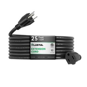 lot 20075 image: PLUGTUL Outdoor Extension Cord 25 FT Waterproof, 163 Gauge Black Heavy Duty 3 Prong Extension Cord, 13A 1625W SJTW, ETL Listed, Great for Garden and Home
