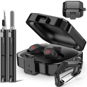 lot 20082 image: Mooyavia for Beats Fit Pro Case Cover 1st Gen 2021, with Safety Lock Carbon Fiber Shock-Absorbing Beat Fit Pro 1st Gen Protector with Accessories KeychainZipper Storage BagCleaner Kit - Black