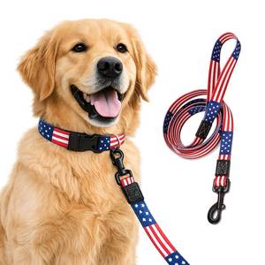 lot 20092 image: UVONOKAY American Flag Dog Leash, 4 FT Heavy Duty Nylon Dog Leash with 360° Swivel Metal Clip, Red White and Blue Patriotic Stars and Stripes for Small Medium Large Dogs, 4th of July (Leash Only)