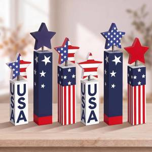 lot 20097 image: Tradder 6 Pcs 4th of July Table Decor Patriotic Wooden Red White Blue Firework Decor 250th Anniversary Independence Day Memorial Day Wood Sign Centerpieces Tiered Tray Decoration for Home Office Table