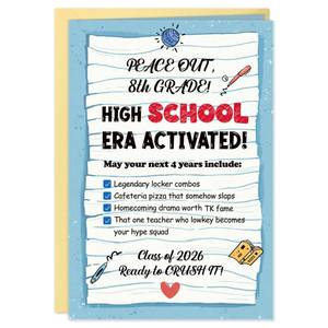 lot 20099 image: FLYAB 8th Grade Graduation Card - 2026 Peace Out 8th Grade Graduation Promotion Card with Gold Envelope Middle School Congrats Grad Gift for Her Him Boys Girls Son Daughter Granddaughter Grandson(5.5x8 Inch)