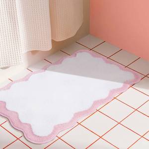 lot 20461 image: Zeeinx Pink Scalloped Cute Bath Mat Microfiber Absorbent Non Slip Machine Washable Floor Mat for Bathroom Tub Shower 20ftx32ft