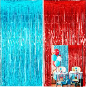 lot 20495 image: Dr Cat in The Hat Birthday Party DecorationsThing 1 and Thing 2 Party DecorationsDr Baby ShowerRed Blue Fringe Foil Curtains Backdrop Circus Carnival PartyNurse Graduation Deorations