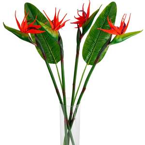 lot 20496 image: Artificial Bird of Paradise Flowers Real Touch 31.5ftin Long Stem Flower 4 Pcs, with Bird of Paradise Leaves 33.5ftin Long Stem Greenery Plants 2 Pcs,for Home Garden Wedding Party Decor (Red 6 Stems)