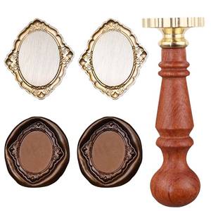 lot 20500 image: Frame Wax Seal Stamp Kit, 3D Embossed Relief Carving Wax Seal Stamp Head and Wood Handle, Decor for Envelope Wedding Invitation and Sealing Letter (F4)