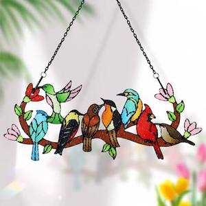 lot 11280 image: Birds on Branch Stained Glass Suncatcher