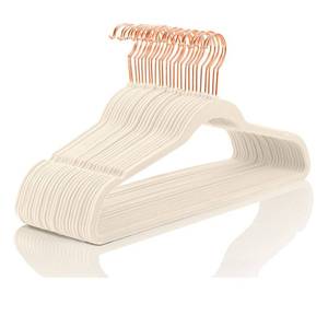 lot 1773 image: MIZGI Premium Velvet Suit Hangers with Rose Gold Hooks (60 Pack) - Space Saving, Non Slip Felt, Ivory