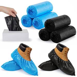 lot 1775 image: Mepase 50 Pairs Waterproof Shoe Covers Non Slip Disposable Shoe Covers Bulk Heavy Duty Large Thick Boots Cover with White Box for Home Office Medical Cleaning, up to Size 18, Blue and Black