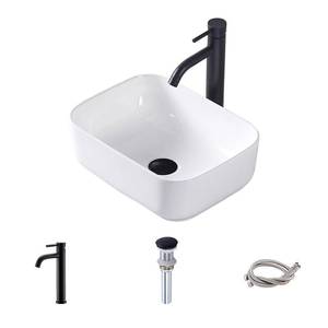 lot 1795 image: MAISINK Bathroom Vessel Sink Rectangular 16in x 12in White Porcelain Ceramic Modern Bathroom Sink Bowls Above Counter