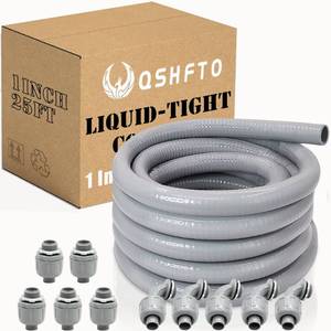 lot 1797 image: QSHFTO 1 Inch Liquid-Tight Conduit and Connector Kit - 25 FT Non-Metallic Electrical Conduit with 5 Pcs 180° Straight and 5 Pcs 90° Angle Fittings
