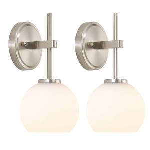 lot 1819 image: Brushed Nickel Battery Operated Wall Sconce Set of 2, Wireless Rechargeable Sconces Wall Lighting with Remote Control, LED Wall Lights with Opal White Glass Shade, 12 Colors RGB and 3 CCT Bulb