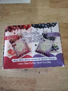 lot 2032 image: Packaging Coated Fruit Bites Creamy Yogurt Strawberry Blueberry 8.5oz