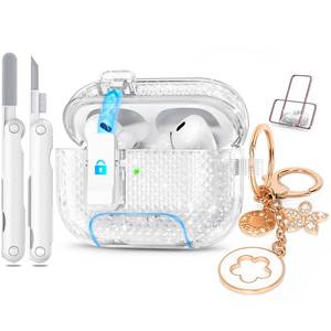 lot 2057 image: for Airpods Pro 2nd1st Generation Case Shining Clear with LockandBling Keychain for WomenandGirly,Cute Soft TPU Clear Cases Cove for Airpods Pro 2 Case with Cleaning Kit,Phone Holder Function