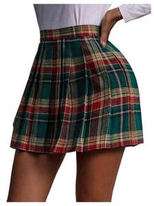 lot 2074 image: RoseSeek Womenfts Plaid Pleated Skirts Color Block A Line Mini Skirt Summer Outfits Multicolor Medium