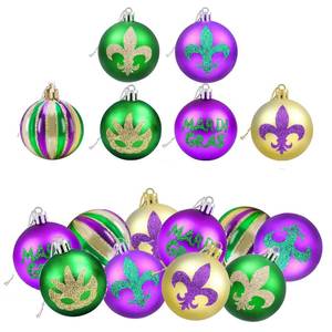 lot 2136 image: 12 PCS Mardi Gras Ball Ornaments Glitter Purple Green Gold Ball Ornaments 2.36in Mardi Gras Shatterproof Hanging Ornaments for Mardi Gras Holiday New Orleans Party Decorations