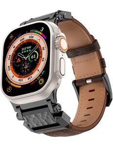 lot 2162 image: Crodi Leather Band Compatible with Apple Watch Bands 49mm 46mm 45mm 44mm Men, Top Genuine Leather Luxury Designer Metal Connector Strap for iWatch Ultra Series 1110987SE654321, Dark Brown