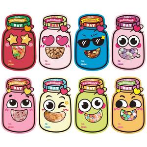 lot 2405 image: G2PLUS 48 Pack Valentines Day Cards - 8 Styles Happy Valentine�s Day Mason Jar Cards with Treat Bags for Classroom Valentines Exchange, School Gift Exchange and Party Favors