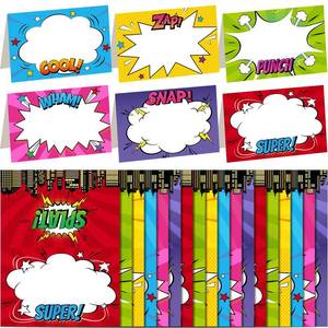 lot 2432 image: Honoson 48 Pcs Hero Theme Place Cards for Table Setting, 4.6 x 3 Inch Tent Folding Seating Cards Blank Table Name Sign for Back to School, Grad, Baby Shower, Bridal Wedding Shower, Birthday Party