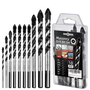 lot 2465 image: ANGELSWORD 10 PCS Masonry Drill Bit Set, Concrete Drill Bit Set, 18in- 12in, for GlassBrickPlasticCementWoodTileMarble, Tungsten Steel Alloy Tip