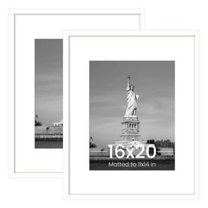 lot 3338 image: ENJOYBASICS 16x20 Picture Frame, Display Poster 11x14 with Mat or 16 x 20 Without Mat, Wall Gallery Photo Frames, White, 2 Pack