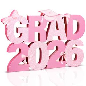 lot 4305 image: Gerrii Pink Bow Graduation Decorations Class of 2026 Wooden Coquette Grad 2026 Photo Prop Graduation Table Centerpieces for College Senior High School Congrats Grad Party Supplies