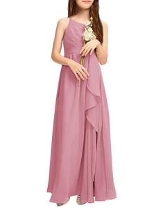 lot 4306 image: Imily Bela Girls Chiffon Dresses Formal Sleeveless Junior Bridesmaid Wedding Party Maxi Dress Dark Pink