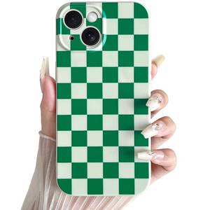 lot 4329 image: Skyseaco Compatible with iPhone 14 Case Cute Checkerboard Checkered Pattern Design Soft Slim TPU Phone Case Shockproof Full Camera Protection for Women Girls - Green