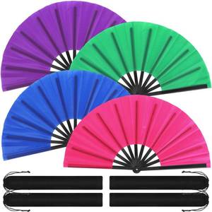 lot 4361 image: Blulu 4 Pcs Large Folding Fans Bulk with 4 Fan Sleeves, Chinese Kung Fu Hand Clack Rave Fans for Line Dancing, Festival, Party Decor and Performance(Classic Style,Classic Color,13 Inch)
