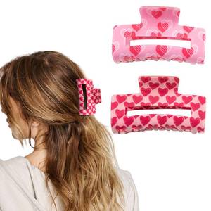 lot 4363 image: 2 Pcs Valentinefts Day Hair Claw Clips, Large Square Claw Clip for Thick and Thin Hair, Valentinefts Day Hair Clips, Pink Red Love Heart Hair Claw, Romantick Valentines Hair Accessories for Women Girls