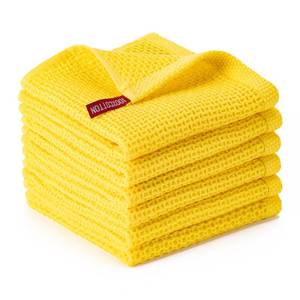 lot 4373 image: BOOMIBOO 6-Pack Kitchen Dish Cloths, 100percent Cotton Waffle Weave, Ultra Soft Absorbent, Quick Drying Dish Towels, 12x12 Inches,Yellow