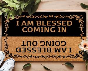 lot 5267 image: YSYTMAT I AM Blessed Doormat Religious Welcome Mat Non-Slip Rubber Back Large 17x30 Inch Indoor Outdoor Humorous Blessing Gift for Home and Apartment Entry Welcome Peasants Cats Black Color