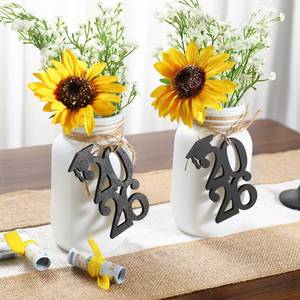 lot 5270 image: Graduation Decorations Class of 2026 2PCS Glass Mason Jars with 2026 Wooden Tag Party and Tabletop Decorative Vases for College High School Congrats Grad Supplies