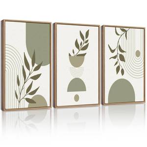 lot 5295 image: UVIOKE Green Botanical Boho Framed Wall Art Modern Bohemian Plants Wall Decor Geometry Lines Prints Artwork for Living Dining Room 11x14in (Natural Framed)