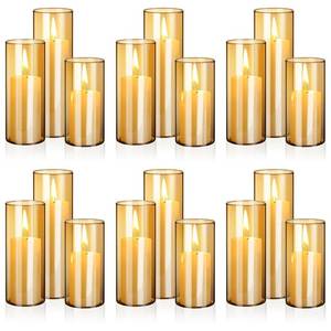 lot 5319 image: Shihanee 36 Pcs Pillar Candles and Glass Cylinder Vases Tall Cylinder Holders for Pillar Candles Wedding Centerpieces, Total 18 Sets(2.6ftft X 4.7ftft, 5.9ftft, 7.9ftft,Amble,Ivory)