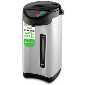 lot 5323 image: NutriChef 5.2 Qt Electric Water Kettle  Quick Heating  5 Liter Digital Kettle with 5 Temperature Settings  Safety Lock  Stainless Steel  3 Dispensing Options  Easy to Clean  11 x19 x11