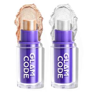 lot 6096 image: Glam Code Highlighter Stick, Creamy Blendable Long Lasting Natural Shimmer Glow Face Highlighter Makeup, Smooth Buildable for Highlight and Contour, 2 Pack, 0.23 oz Each - Starlight White and Gold Coast