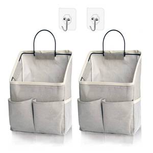 lot 6376 image: Someteth 2 Pack Wall Hanging Storage Bag,Wall Hanging Organizer with Pockets, Hanging storage basket for Dormitory Bathroom Bedroom (Grey-upgraded)