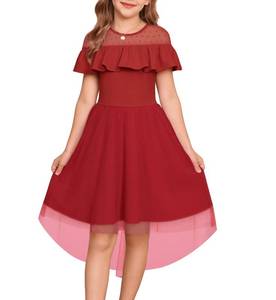 lot 6382 image: GRACE KARIN Teens Girl Party Dress Size 10-12 Wedding Guest Bridemaid Pageant Tulle Prom One Shoulder Mesh Dresses Red