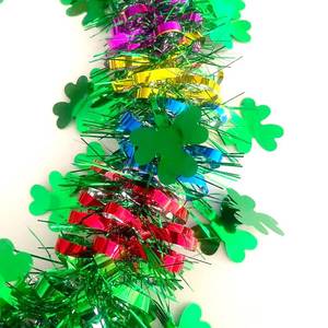 lot 6490 image: 33Ft St Patrickfts Day Tinsel Twist Garland Decorations Shiny Thick Shamrock Metallic Foil Wreath for St Patricks Day Irish Festival Party Parade Floats and Other Holidays Hanging Decor Supplies