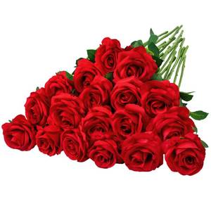 lot 6493 image: Ouddy Decor 20 Pcs Red Roses Artificial Silk Flowers Fake Roses Bouquet with Long Stems for Motherfts Day Decor Wedding Home Party Table Centerpieces Bridal Bouquet DIY Floral Arrangment, Red